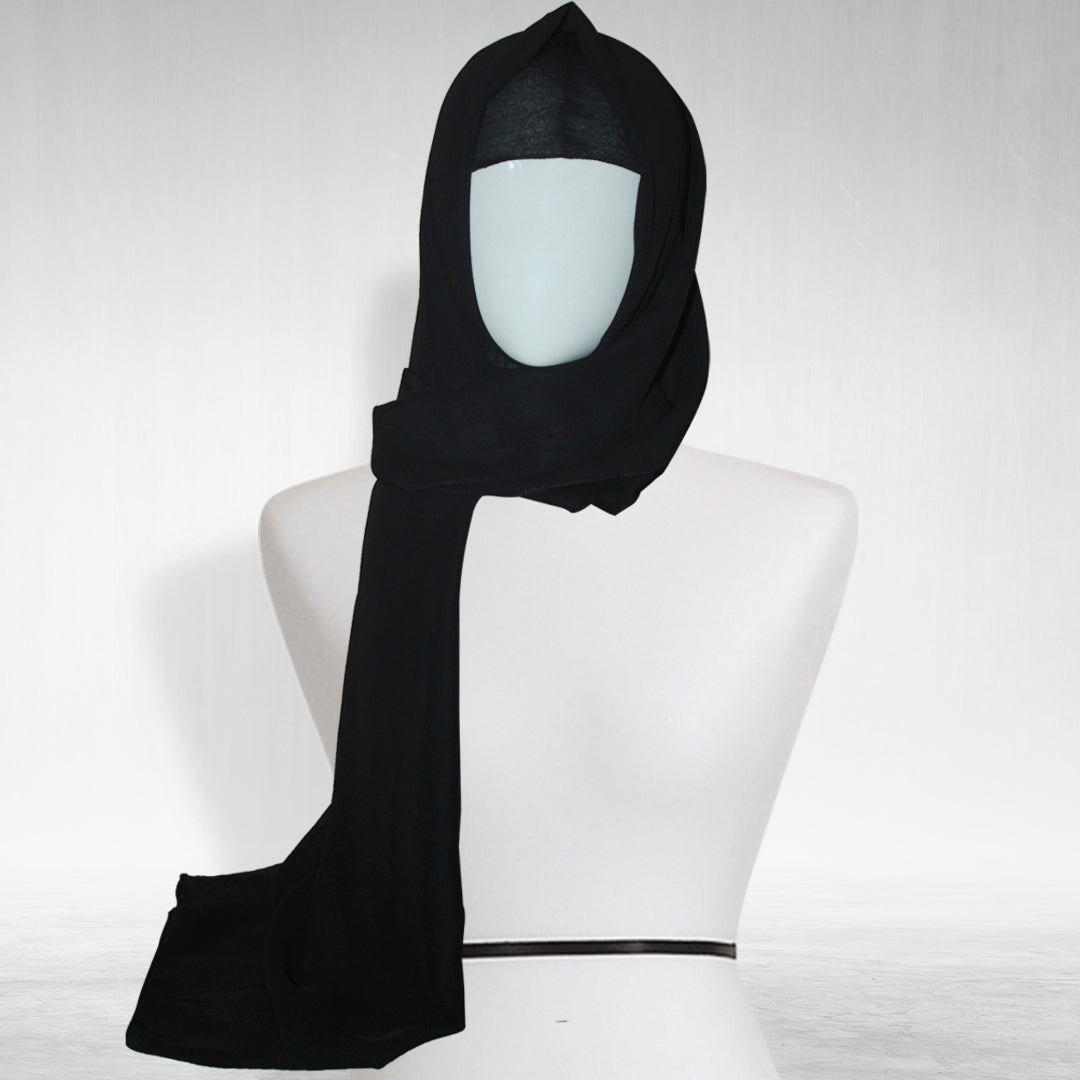 Ready To Wear Instant Hijab with Cap Attached - BLACK