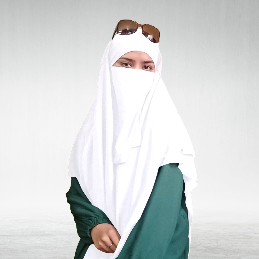Three Layer Khimar Hijab-White